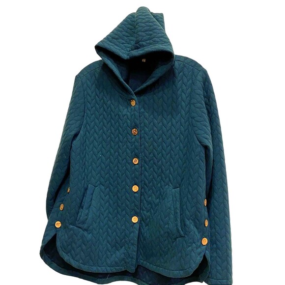 Fleece Jacket Diamond Quilted Hooded Forest Green Soft Women's Large - Picture 1 of 5
